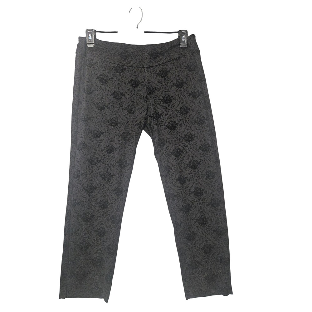 Zac & Rachel Womens Black Flocked Damask Pull On Stretch Pants Large Gray Pant